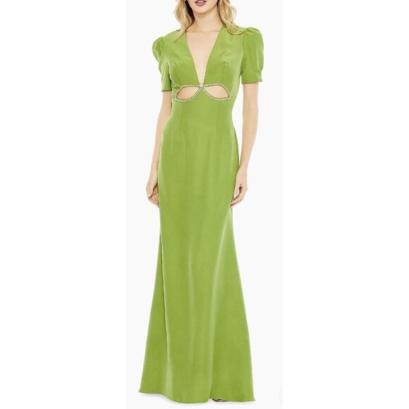 Mac Duggal Dresses & Skirts - Mac Duggal Ieena Green Cut Out Rhinestone Puff Sleeve Formal Gown Size 8 NWT